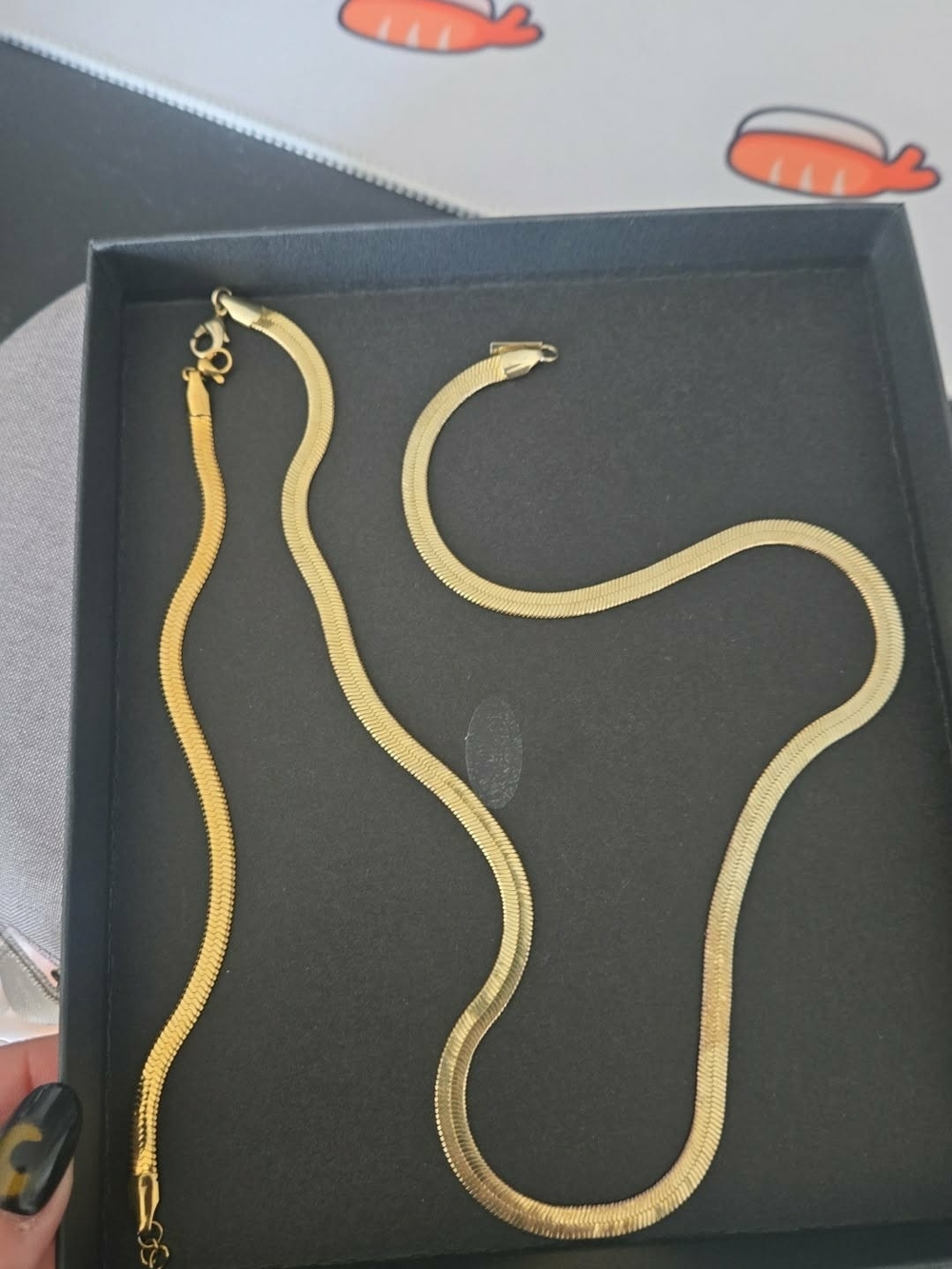 Elegant Gold Herringbone Necklace and Bracelet Set - Women Jewelry